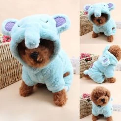 Honden Fleece Jumpsuit Olifant - Medium - Ruglengte 30 Cm - In Voorraad