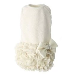 Puppy Angel Luxury Frilled Dress Ivory - Small - Ruglengte 22 Cm - In Voorraad - Gratis Verzending