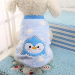 Hondentrui Fleece Blauw CartoonPinguïn XXS - Ruglengte 15 Cm - In Voorraad